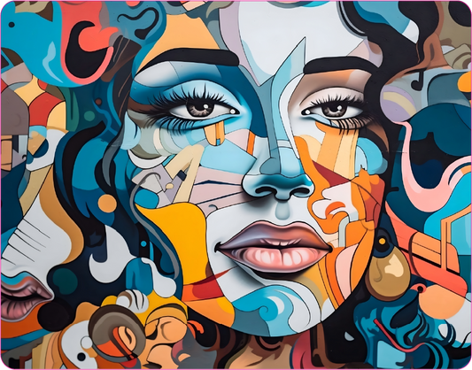 Vibrant and Playful Image of a Woman with a Colorful Abstract Face - Large 11x14" Magnetic Wall or Fridge Art | Damage-Free Home & Dorm Décor by UARTWORK