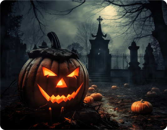 Scary Halloween Pumpkin in a Graveyard - Large 11x14" Magnetic Wall or Fridge Art | Damage-Free Home & Dorm Décor by UARTWORK